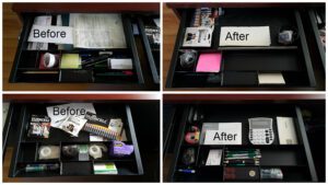 An organized stationery shelf