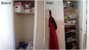 A chaotic cabinet and a well-kept cabinet